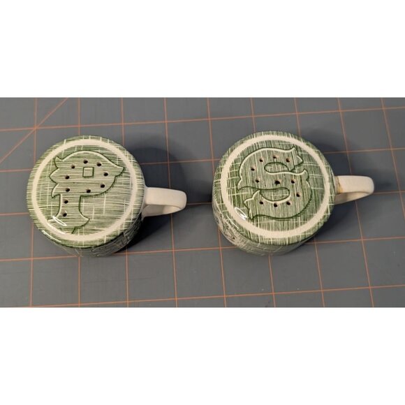 Royal Salt & Pepper Shakers Handle Vintage Green Pattern Ceramic - Picture 5 of 11